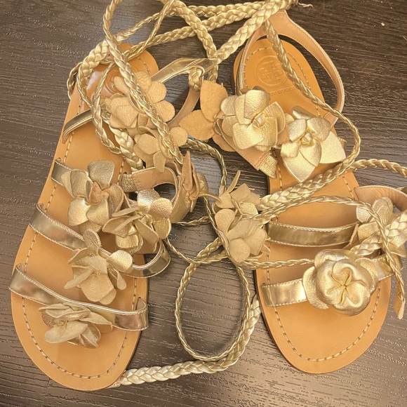 Authentic Gold Tory Burch Wrap Gladiator Sandals - Picture 6 of 6